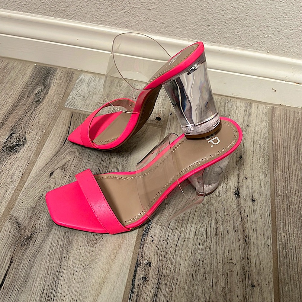 Pink and clear heels